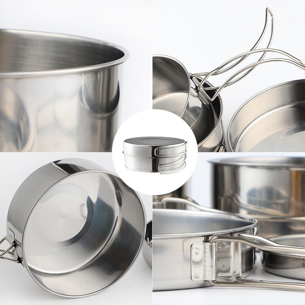 Outdoor Stainless-Steel Camping Cookware Set Hiking Backpacking Cooking Picnic Bowl Pot Set