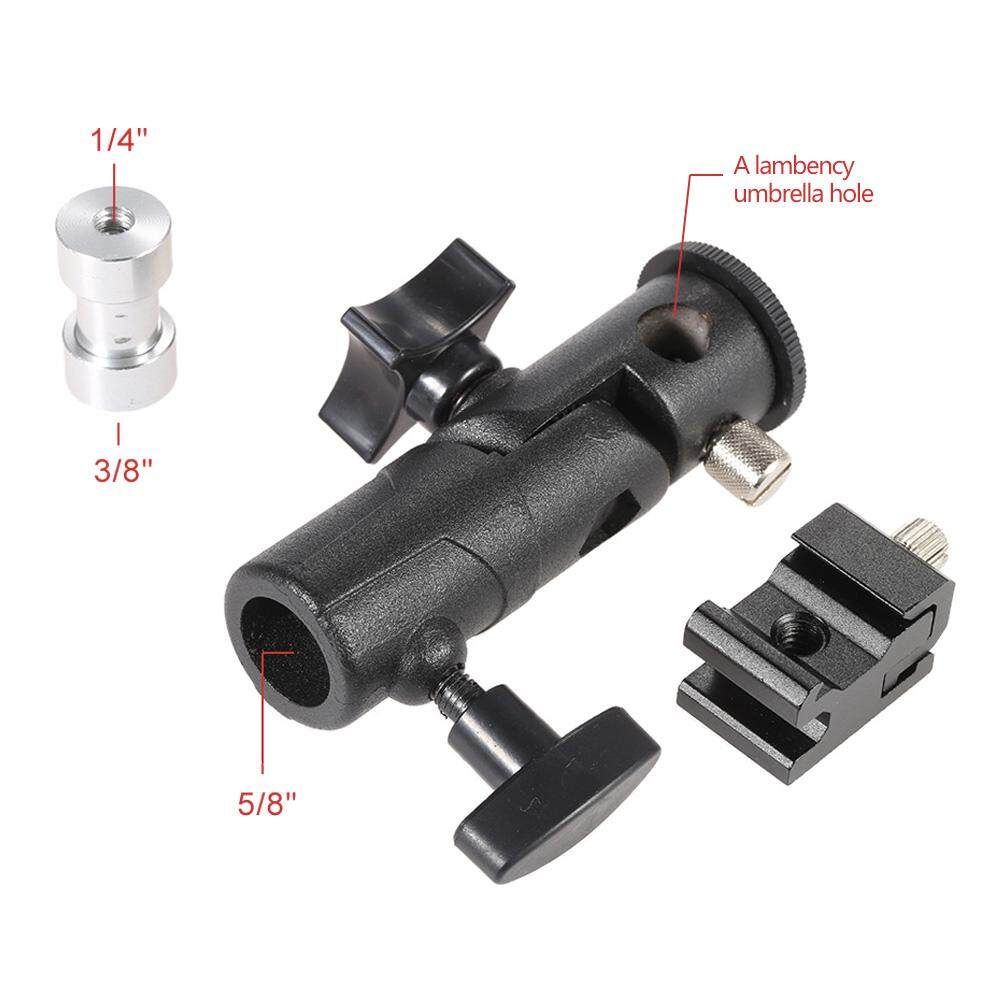 E Type Universal Metal Flash Hot Shoe Speedlite Holder Light Stand Bracket With 1/4" To 3/8" Screw Mount Swivel Adapter