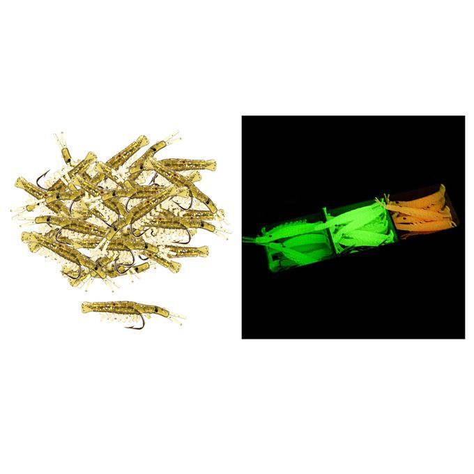50Pcs Freshwater Saltwater Sea  Soft Shrimp  Hooks Bait Tan