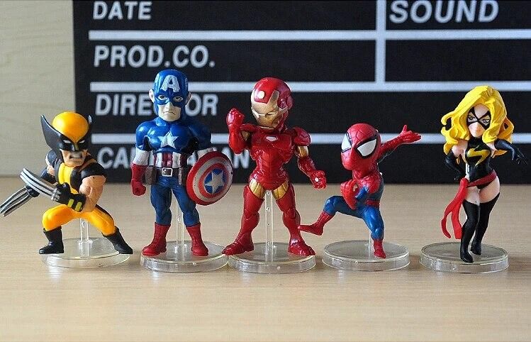5pcs/lot Super Hero Captain America Spider Man Iron Man PVC Action Figures Toys