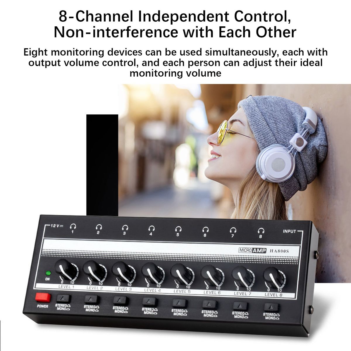 HA800S Headphone Amplifier 8 Channels Mono/Stereo Metal