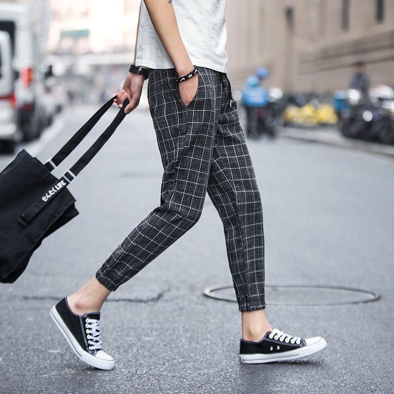 Linen Ankle Length Pure Plaid Cotton Pants Men Pants Jogger Hip Hop Pants Men Tracksuit Pants Streetwear Men's Pants S-5XL