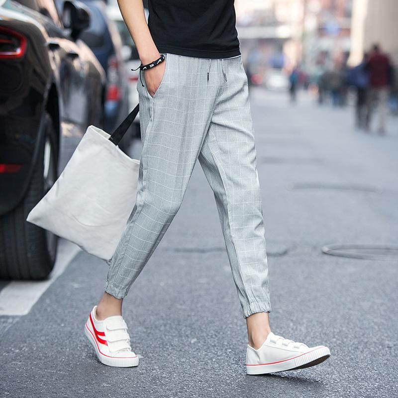Linen Ankle Length Pure Plaid Cotton Pants Men Pants Jogger Hip Hop Pants Men Tracksuit Pants Streetwear Men's Pants S-5XL