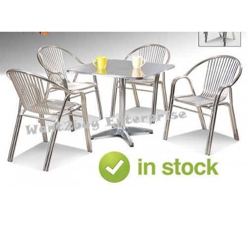 Outdoor / Balcony Stainless Silver  Table & 4 Sitting Chairs