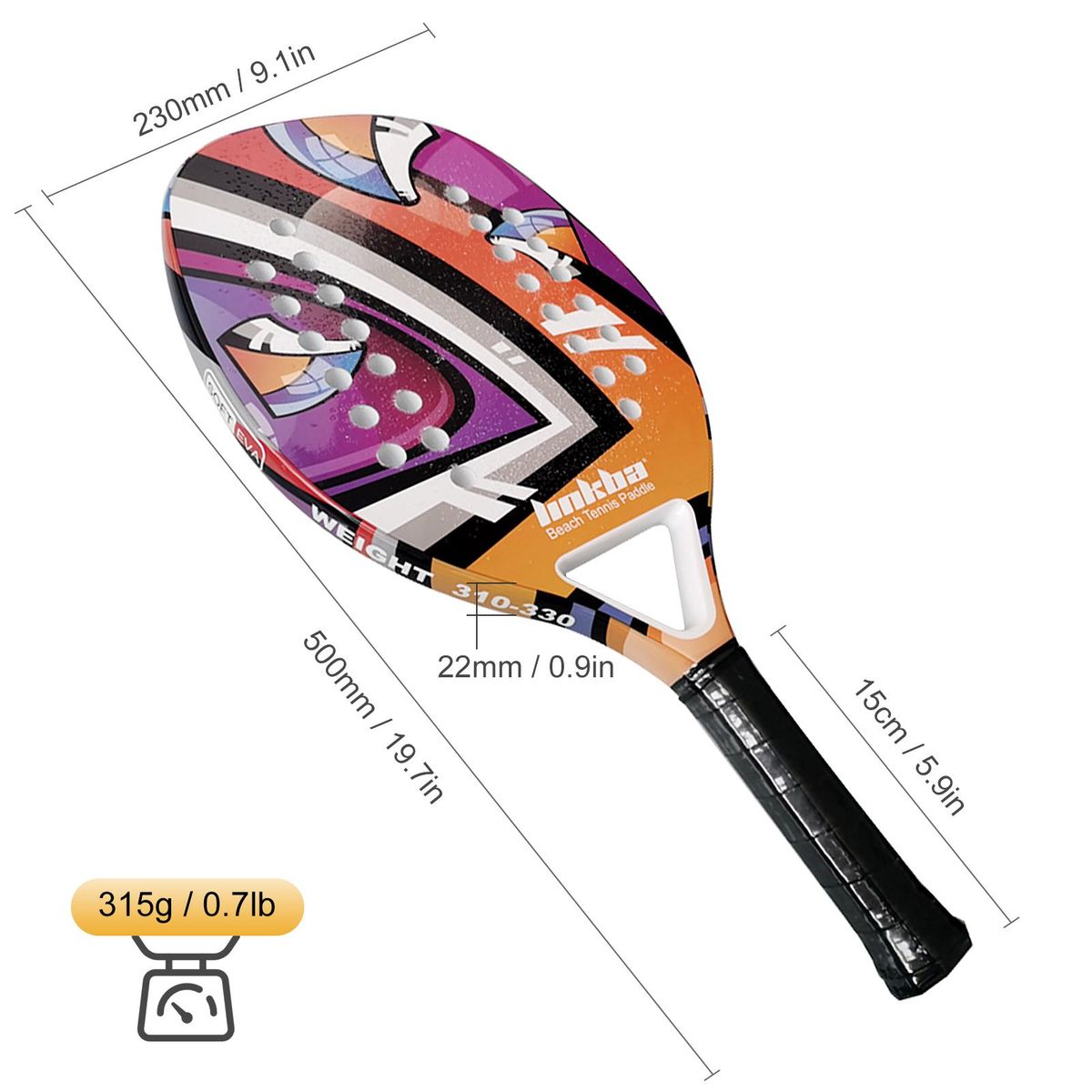 Beach Tennis Racket with Ergonomic Cushion Grip for Indoor and Outdoor