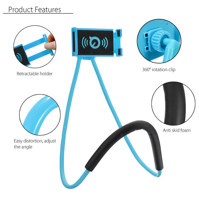 (Universal) 360° Flexible Neck Phone Holder Portable Lazy Hanging On Neck Smart Phone Bracket Holder Desktop Mount For Bike Bicycle Riding Cooking Pink