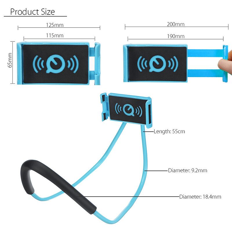 (Universal) 360° Flexible Neck Phone Holder Portable Lazy Hanging On Neck Smart Phone Bracket Holder Desktop Mount For Bike Bicycle Riding Cooking Pink