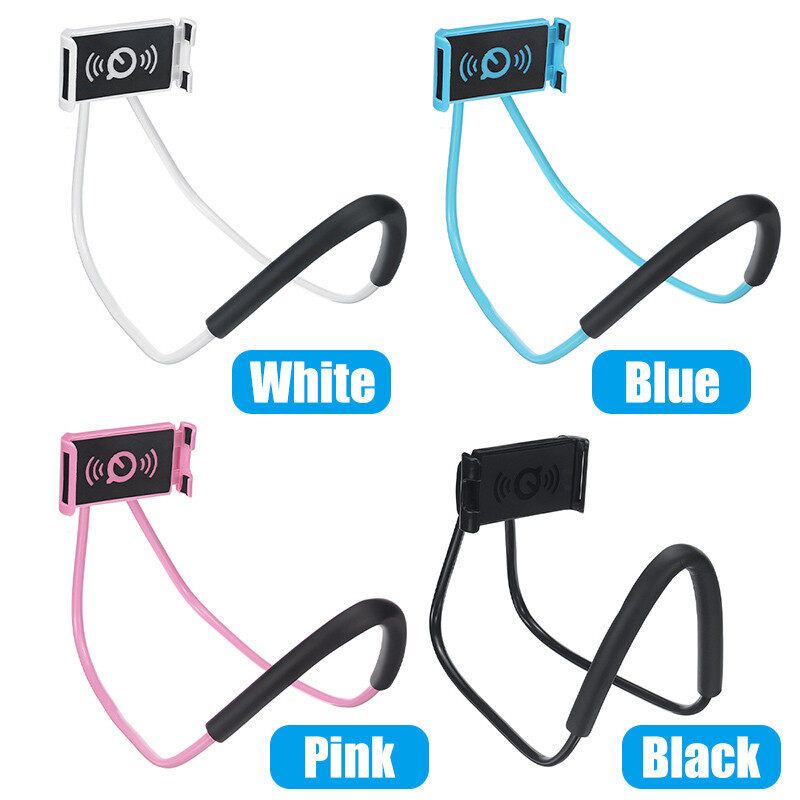 (Universal) 360° Flexible Neck Phone Holder Portable Lazy Hanging On Neck Smart Phone Bracket Holder Desktop Mount For Bike Bicycle Riding Cooking Pink
