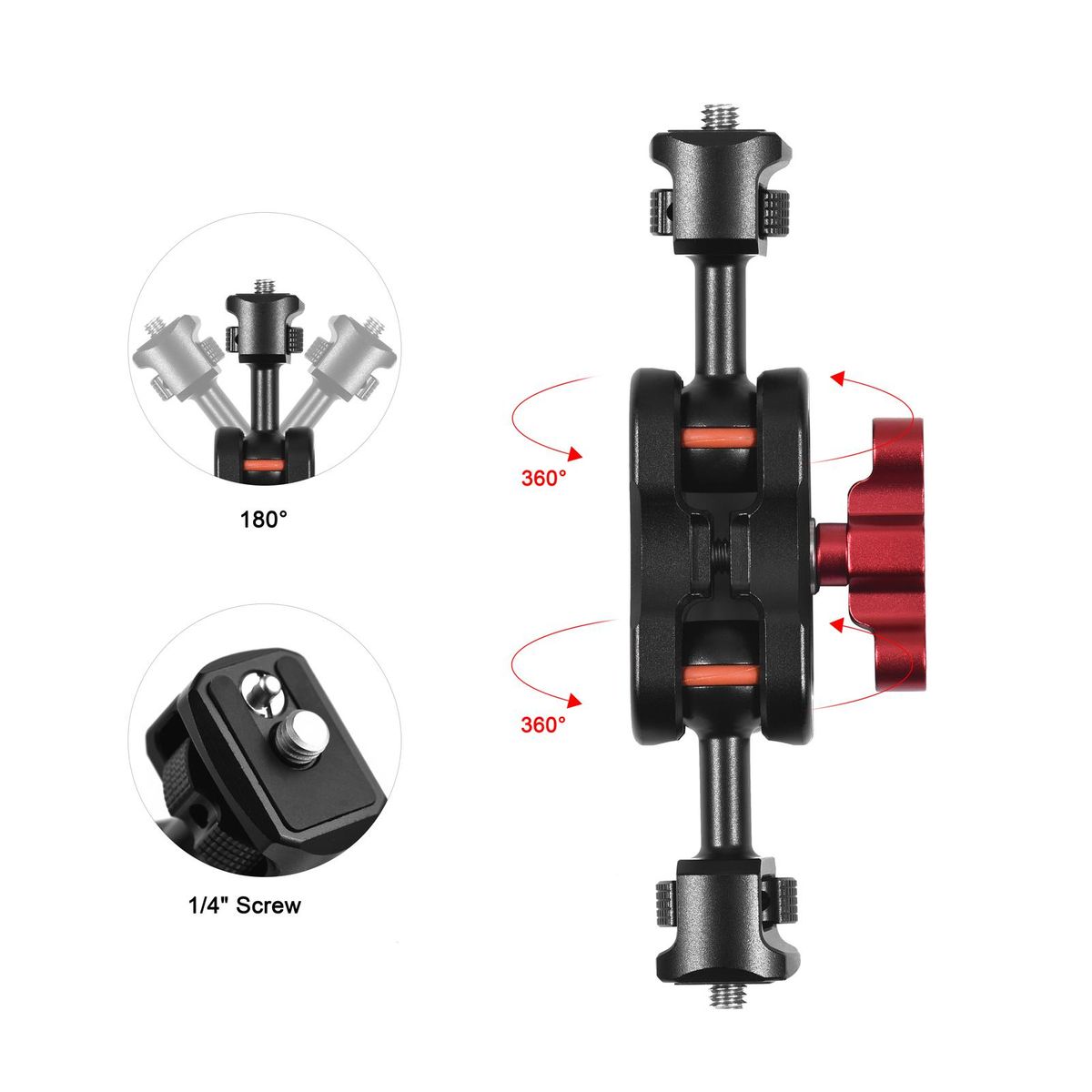 Articulating Magic Arm Flexible Monitor Mount Adapter Aluminum Alloy with Dual 1/4 Inch Screws Double Ballheads 360° Rotatable for Field Monitor LED Light Camera Cage