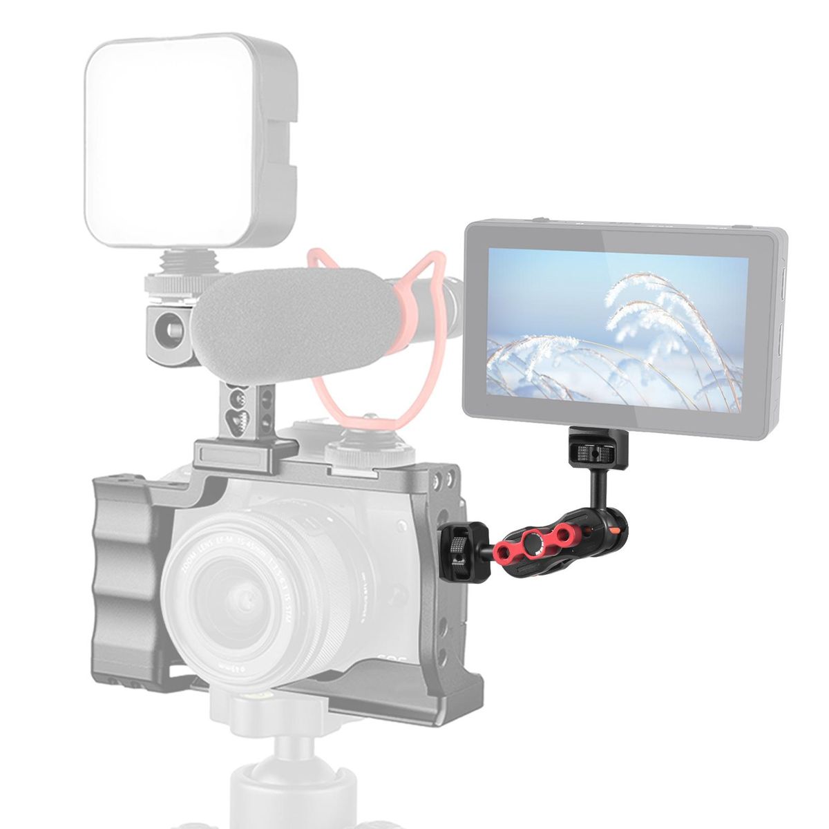 Articulating Magic Arm Flexible Monitor Mount Adapter Aluminum Alloy with Dual 1/4 Inch Screws Double Ballheads 360° Rotatable for Field Monitor LED Light Camera Cage