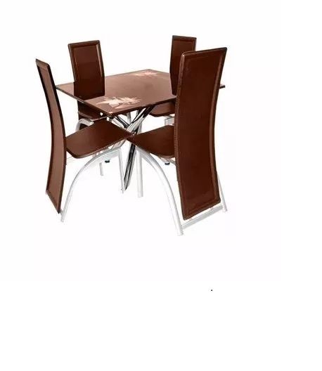 Glass Dining Table With 4 Chairs - Brown