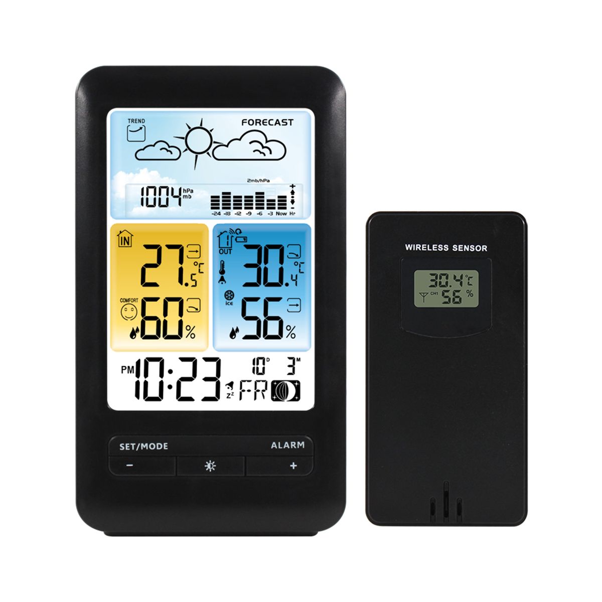 LCD Weather Station Alarm Clock With Snooze Digital Indoor
