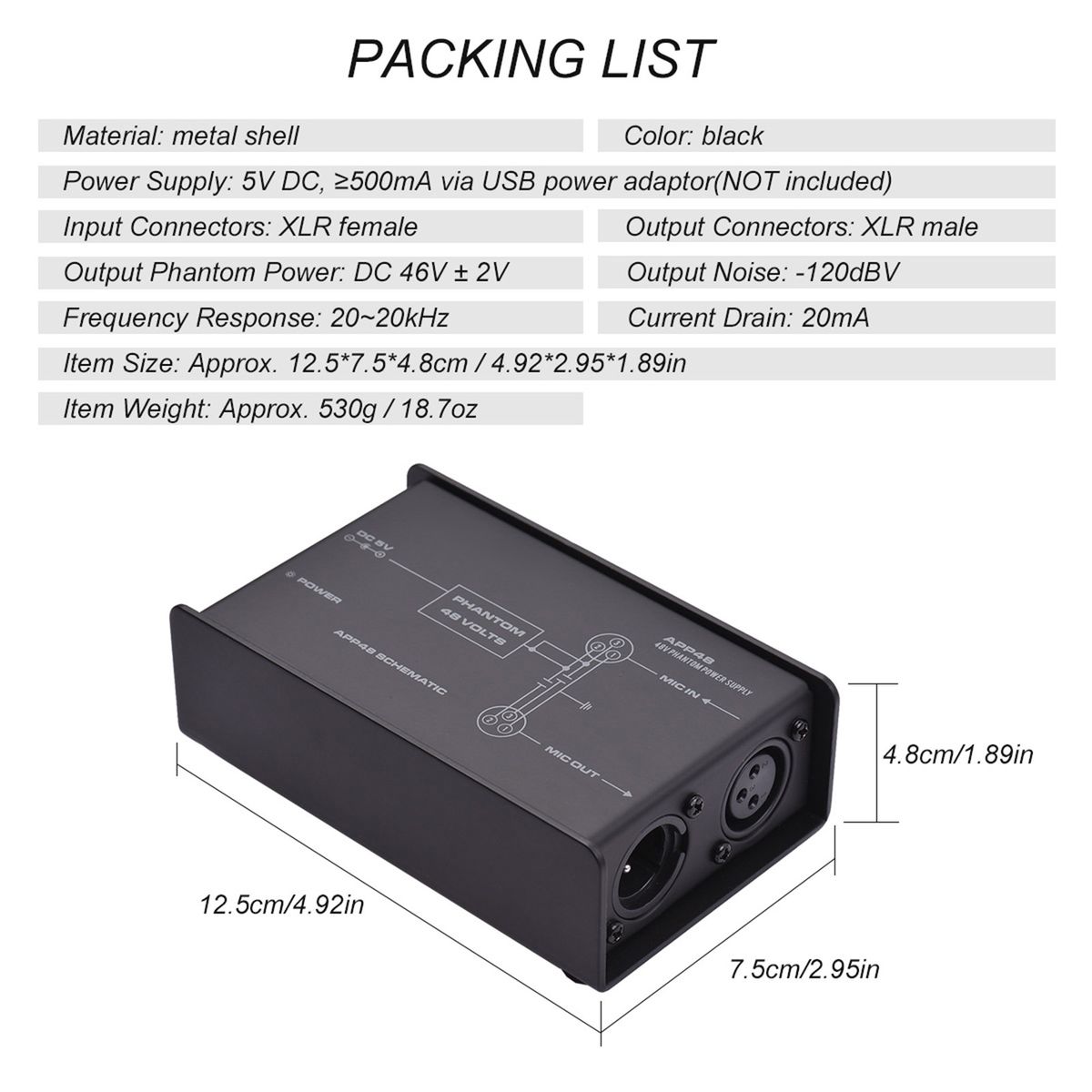 48V Low Noise Phantom Power Supply For Condenser Microphone