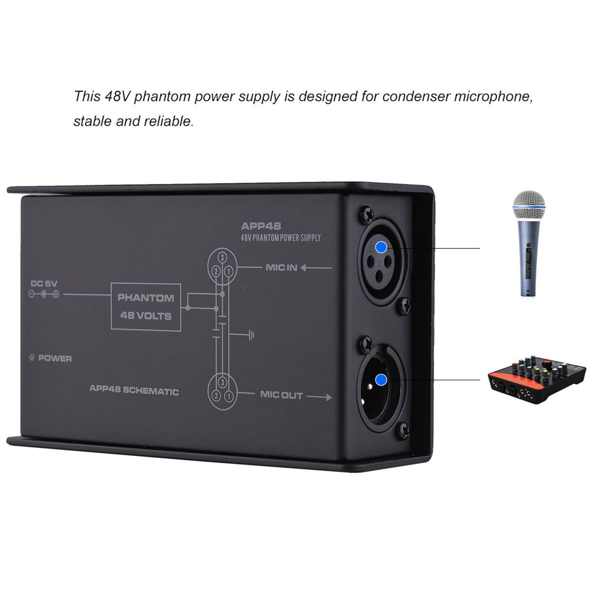 48V Low Noise Phantom Power Supply For Condenser Microphone