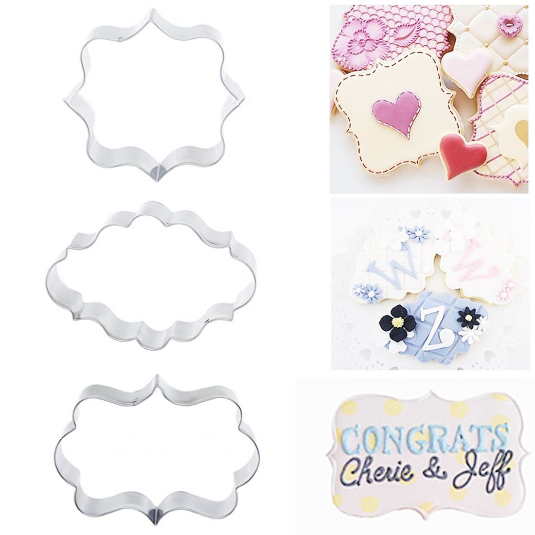 A Set Of Cookie Stencils 3pcs Wedding Blessing Frame Shape