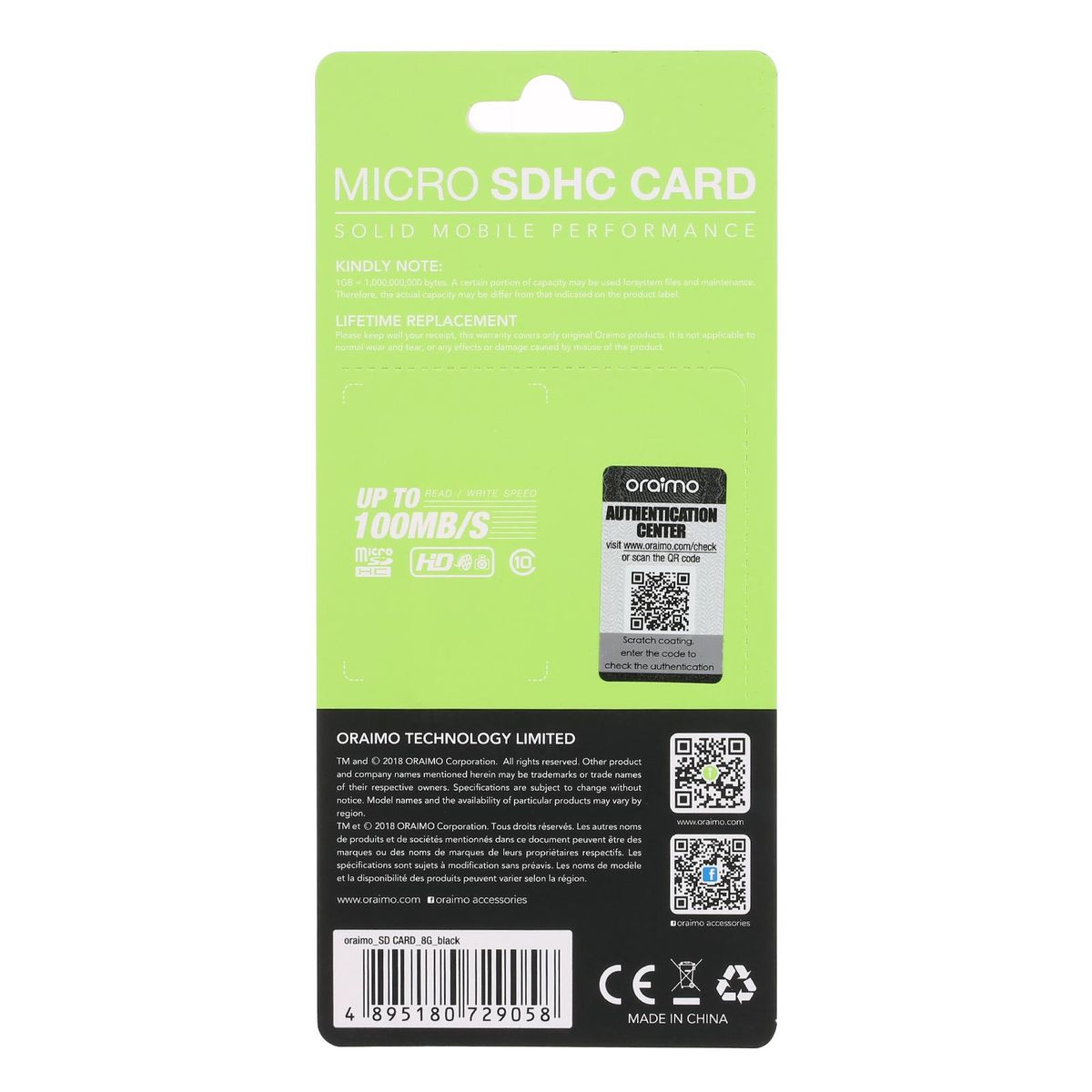 Oraimo SD-8G SD-8G 8GB Micro SDHC Class10 High Speed Memory Card
