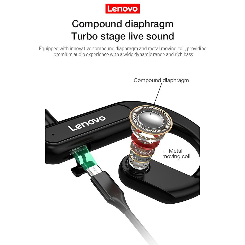 Lenovo X3 Wireless Headphone BT 5.0 Titanium Alloy Earphone IPX5 Sweatproof Waterproof Sports Headset Black