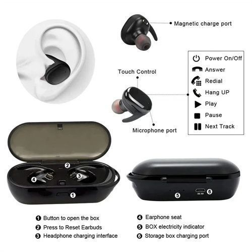 Wireless Fingerprint Touch Blutooth Headset Earphone Stereo Sound In-ear Earbuds