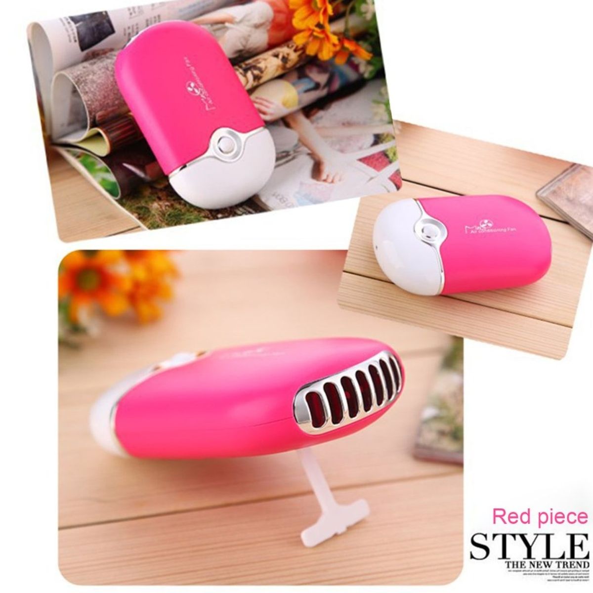 CO Mini Portable Handheld Desk Air Conditioner USB Rechargeable Cooling Fan-rose Red