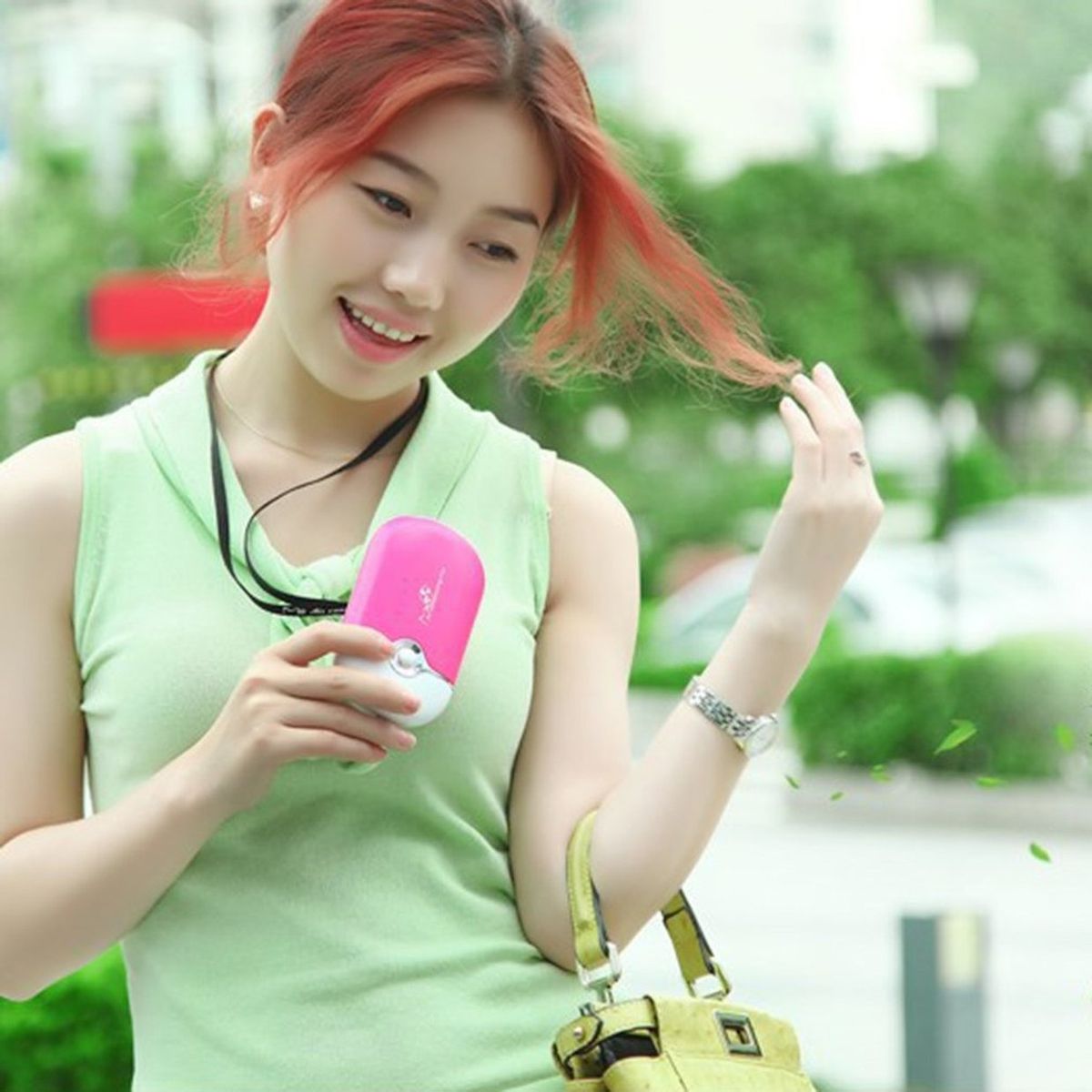 CO Mini Portable Handheld Desk Air Conditioner USB Rechargeable Cooling Fan-rose Red