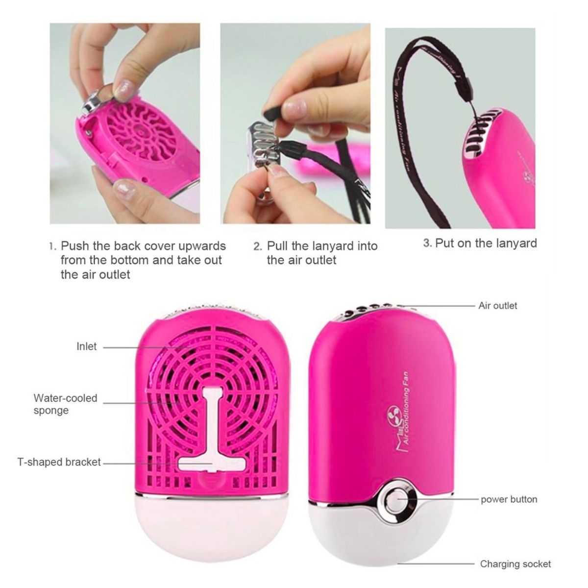 CO Mini Portable Handheld Desk Air Conditioner USB Rechargeable Cooling Fan-rose Red
