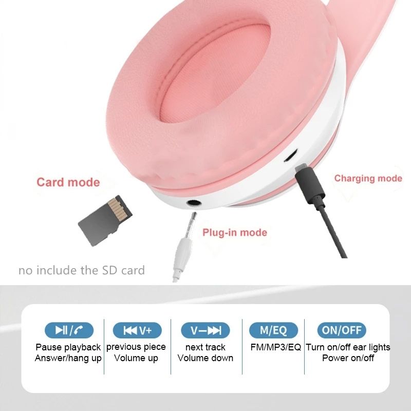 Flash Light Cute Cat Ears Wireless Headphone