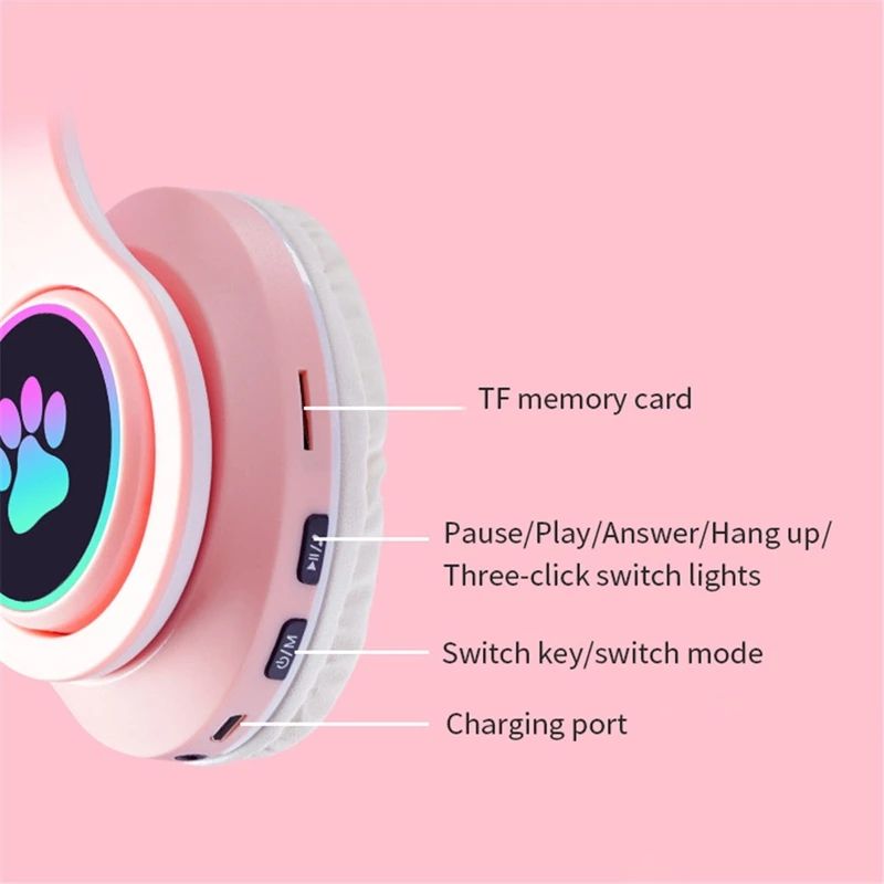 Flash Light Cute Cat Ears Wireless Headphone
