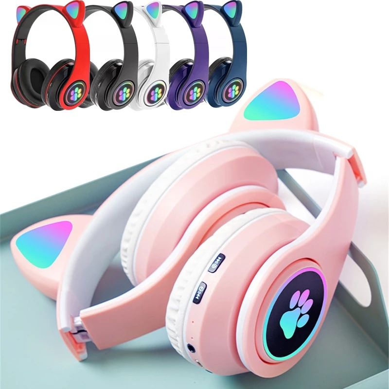Flash Light Cute Cat Ears Wireless Headphone