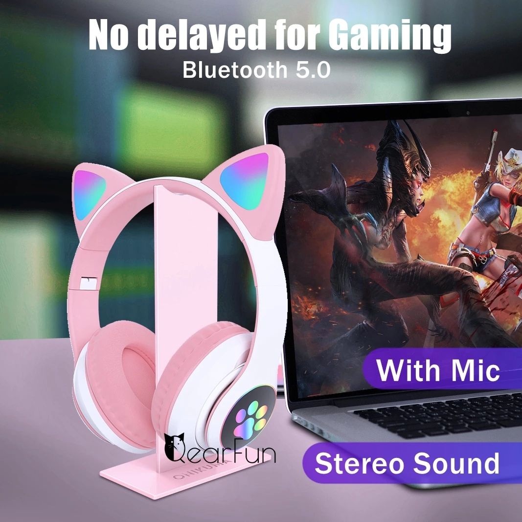 Flash Light Cute Cat Ears Wireless Headphone
