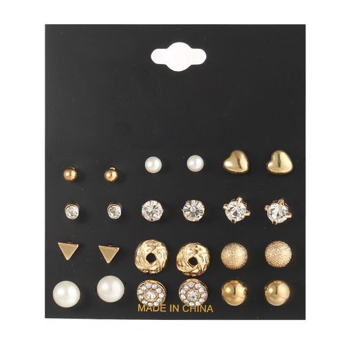 12 Pairs Stud Earring Set - Gold