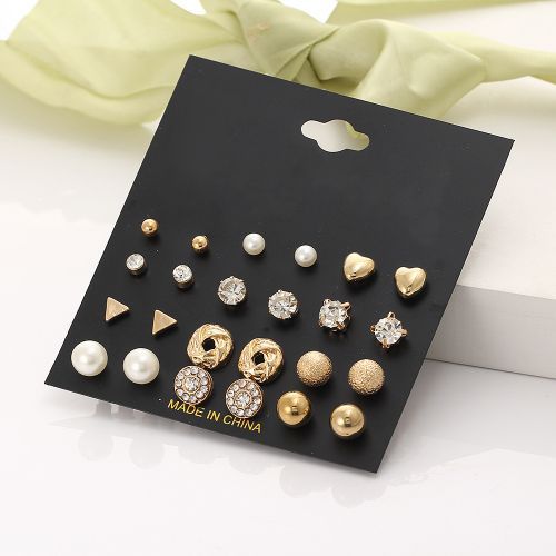 12 Pairs Stud Earring Set - Gold