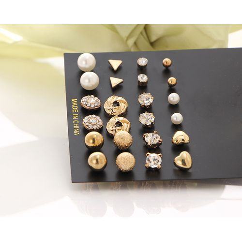 12 Pairs Stud Earring Set - Gold