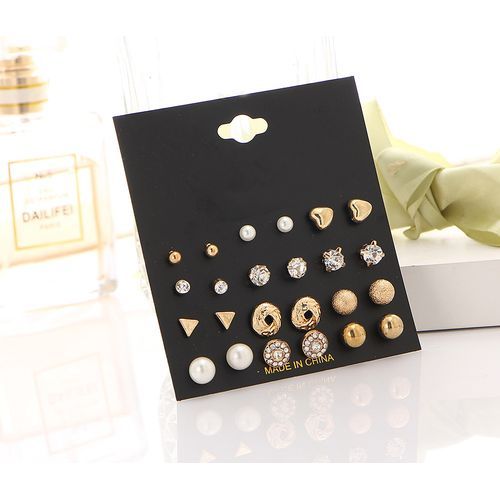 12 Pairs Stud Earring Set - Gold