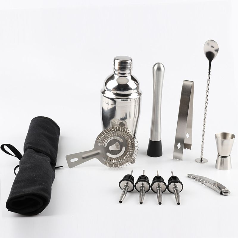 12 In 1 Stainless Steel Wine Cocktail Shaker Tools Set With Cloth Bag, Capacity: 750ml