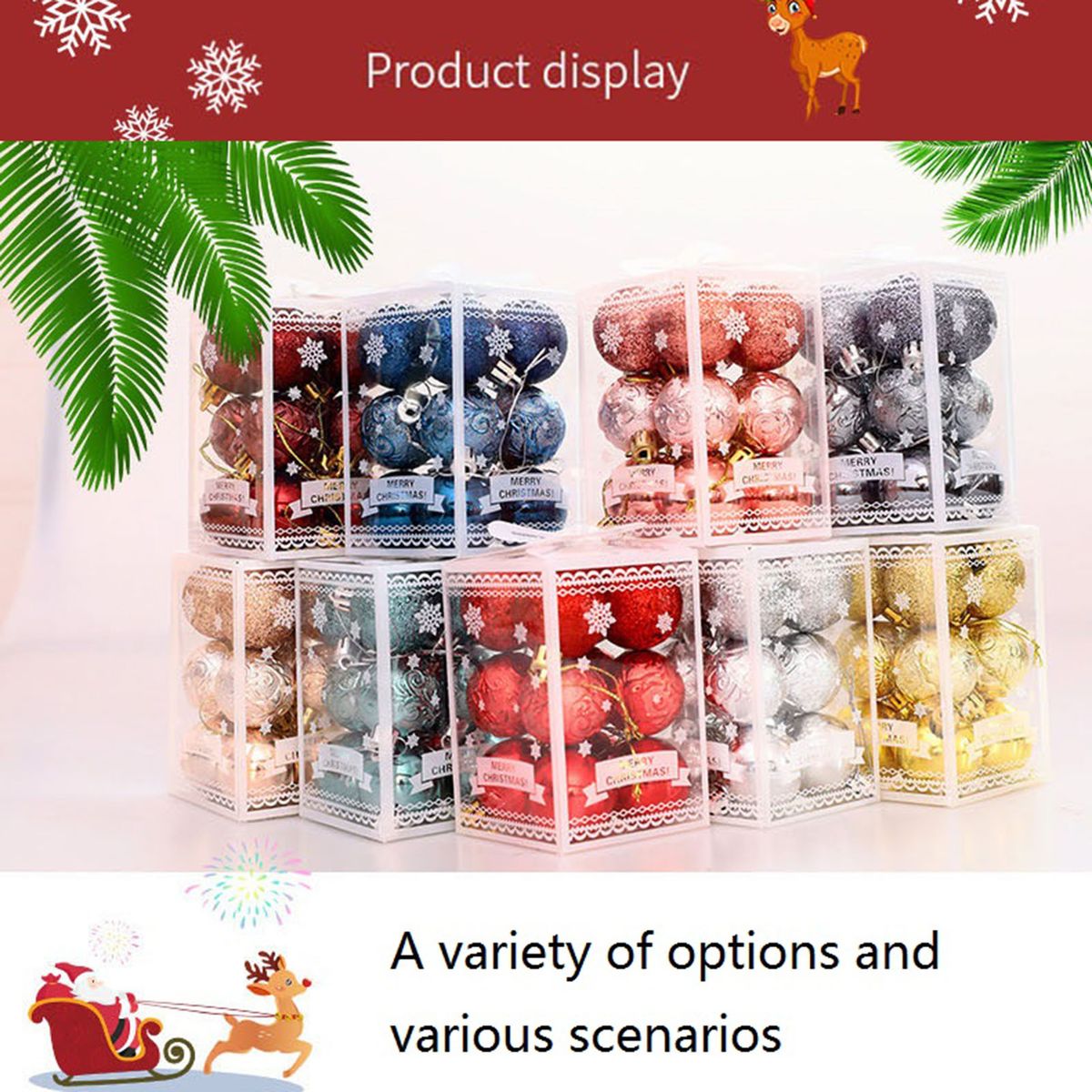 12Pcs/1 Box Plastic Xmas Ball Vibrant Color Glitter Powder Glossy Christmas Ball With Hanging Rope For Xmas Tree-Golden