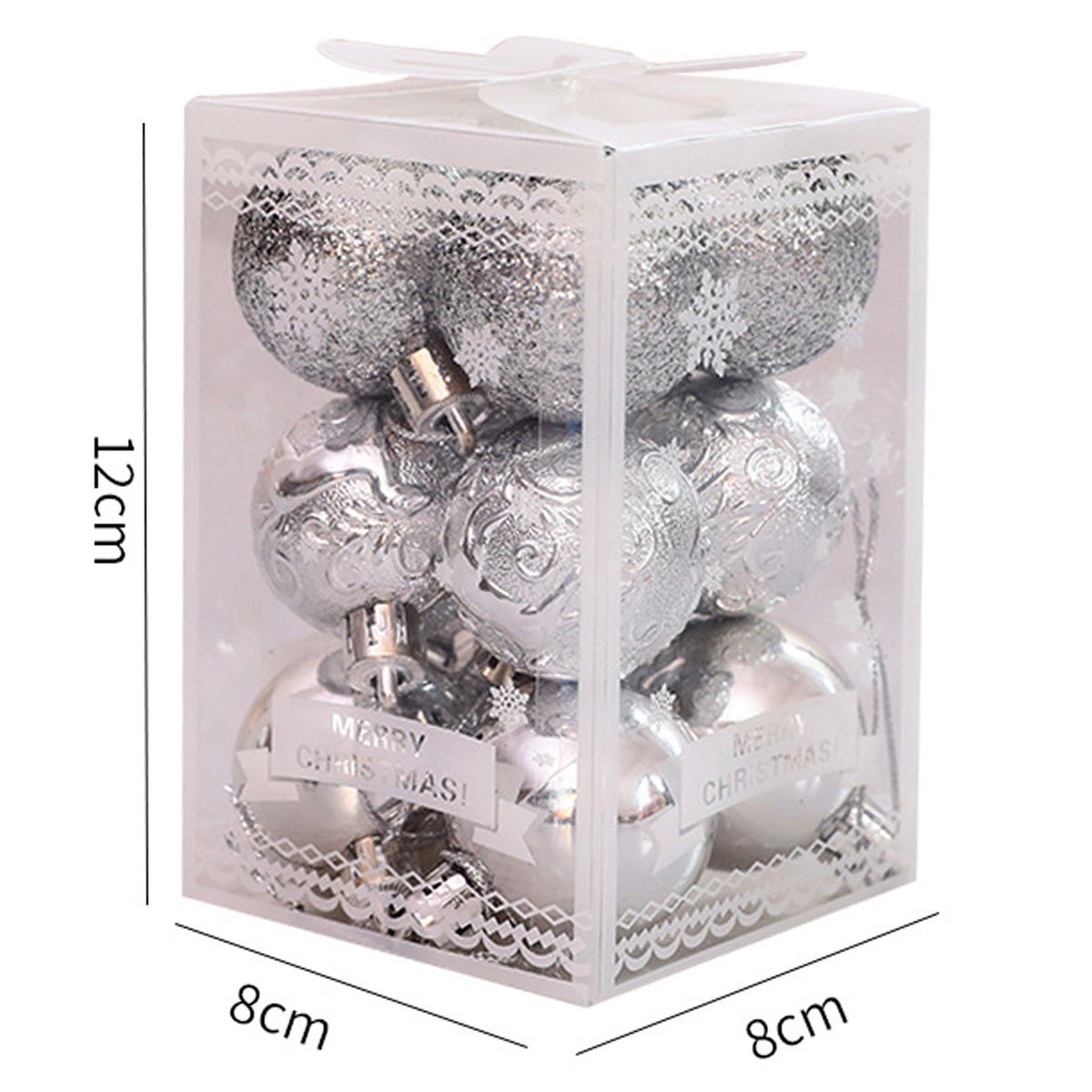 12Pcs/1 Box Plastic Xmas Ball Vibrant Color Glitter Powder Glossy Christmas Ball With Hanging Rope For Xmas Tree-Golden