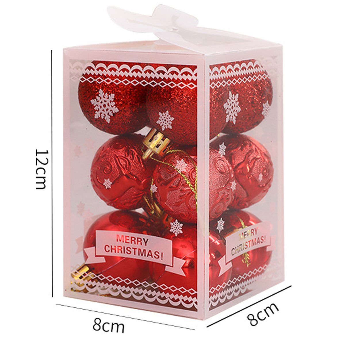 12Pcs/1 Box Plastic Xmas Ball Vibrant Color Glitter Powder Glossy Christmas Ball With Hanging Rope For Xmas Tree-Golden