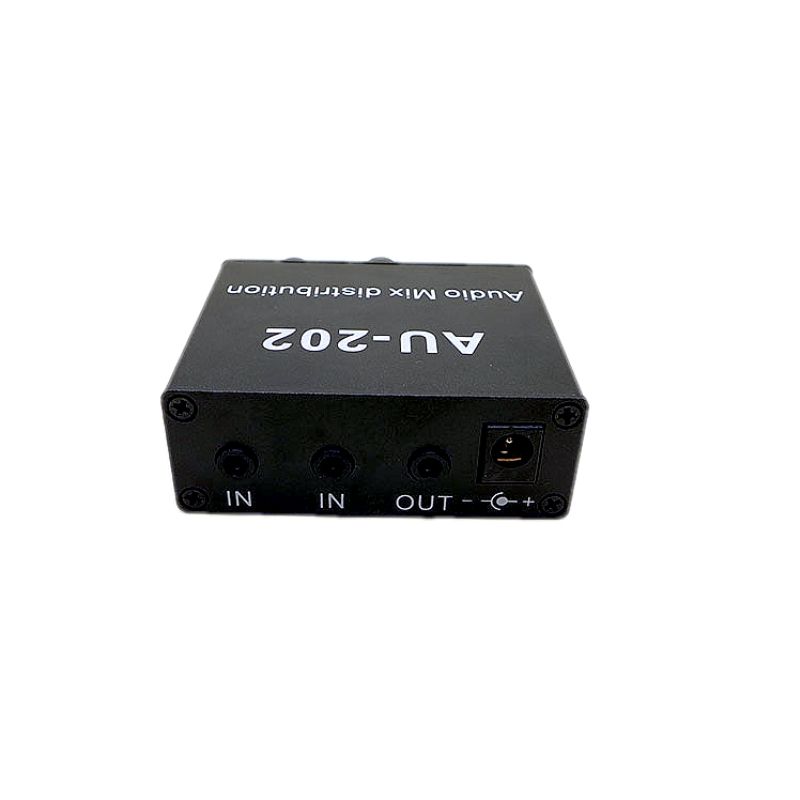 AU-202 2 Input 2 Output Stereo Mixer Audio Distributor For Headphone External Power AMP Volume Independent Control