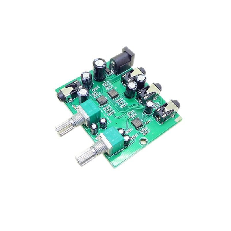 AU-202 2 Input 2 Output Stereo Mixer Audio Distributor For Headphone External Power AMP Volume Independent Control