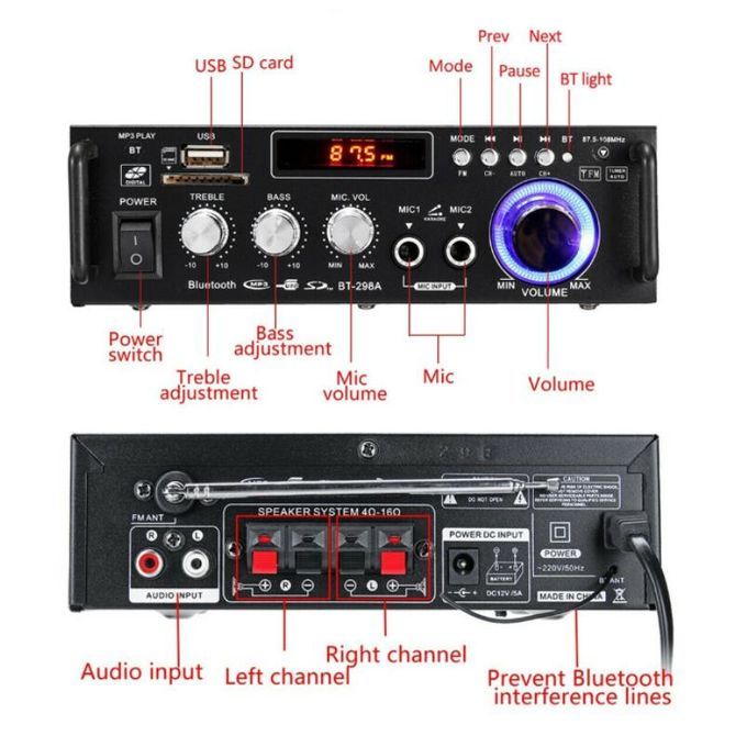 Car HiFi Stereo Audio Power Amplifier Mini Digital Bluetooth