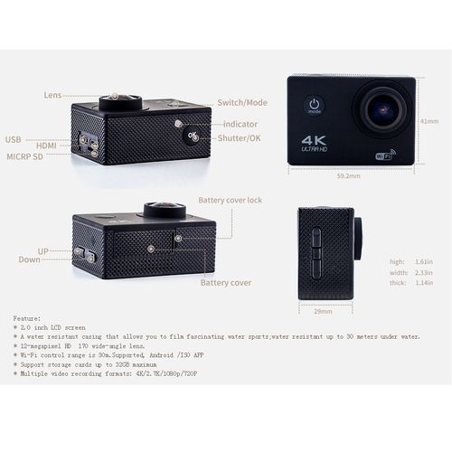 1080p Sports Wifi Camera 4K Digital Video Camera 30m Waterproof HD Camcorder 2.0' Screen