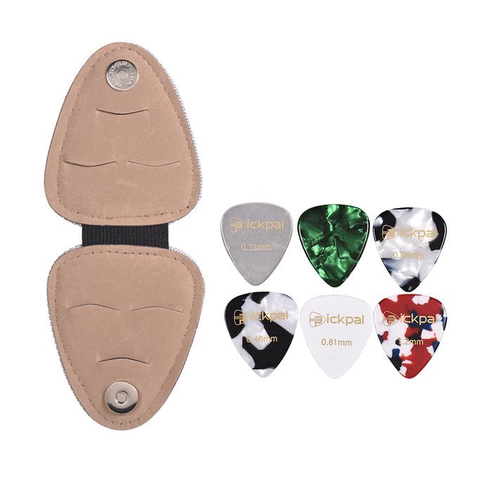 Guitar Picks Holder Case Bag PU Synthetic Leather With 6pcs