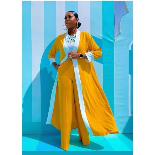 Mustard Yellow Two Piece Kimono And Trouser Set
