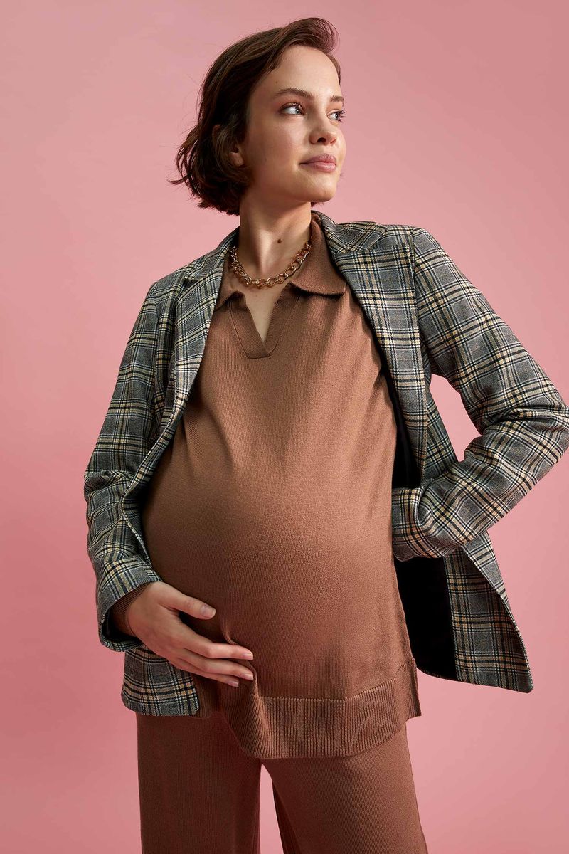 Woman - Regular Fit Tricot Maternity Tops - Beige