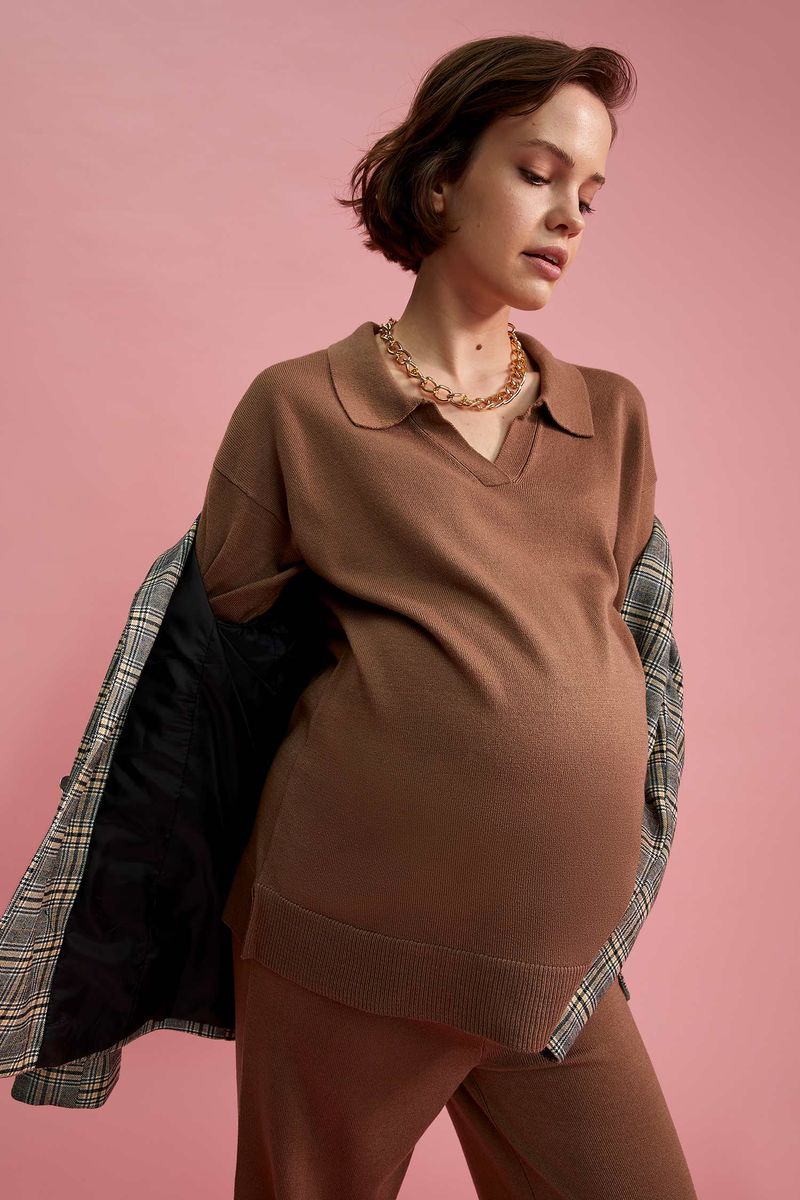 Woman - Regular Fit Tricot Maternity Tops - Beige