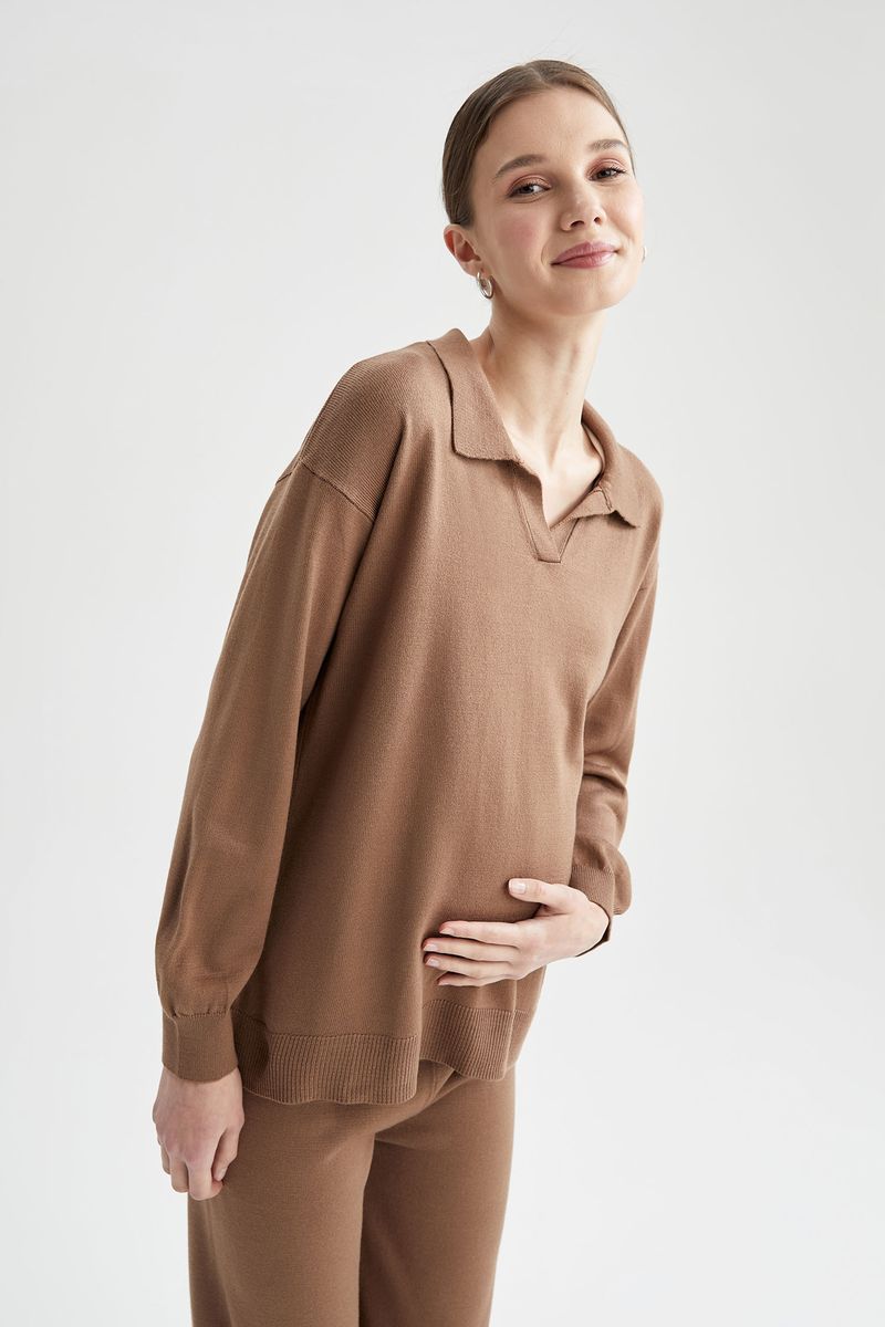 Woman - Regular Fit Tricot Maternity Tops - Beige