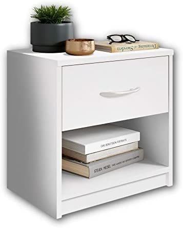 White Trendy Nightstand Bed Side Table Drawer
