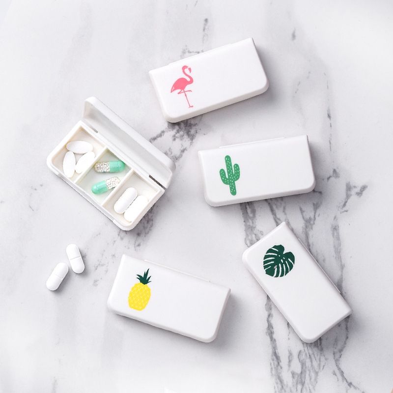 3 Lattices Flamingo Cactus Leaf Pillbox Medicine Boxes