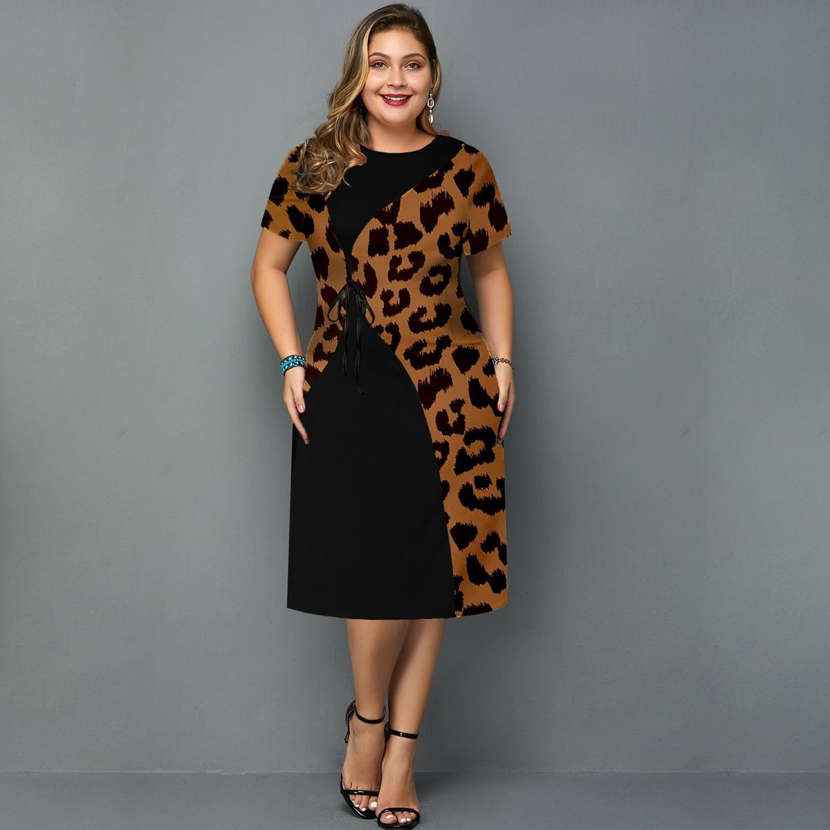 2023 Fashion Women's Leopard Dress Knee Length Dresses Casual For Work & Date Dresses LH022
