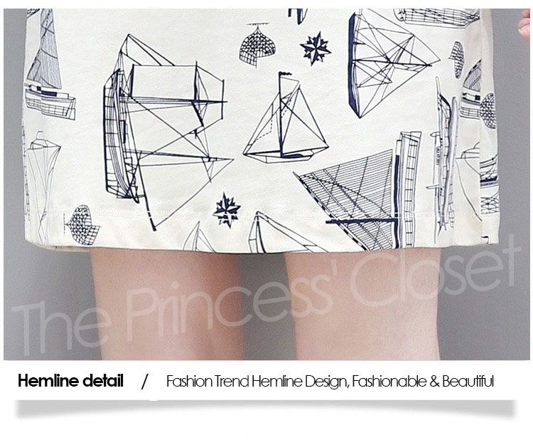 D18 Office Lady Geometry Print Short Sleeve Dress-Multi